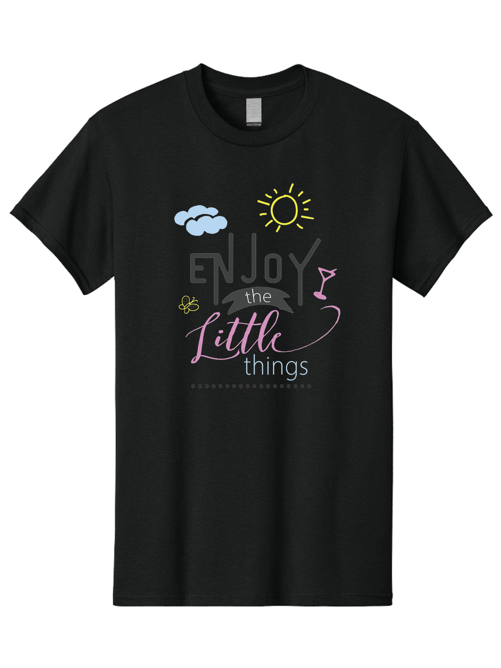 Enjoy-The-Little-Things Men'S Graphic Tee, 100% Cotton, Comfortable Casual Summer Wear, Machine Washable, Inspirational Quote, Motivational Phrase, Enjoy The Little Things, Positive Vibes, Happy Feelings, Sunshine, Cocktail, Relaxation, Aac687