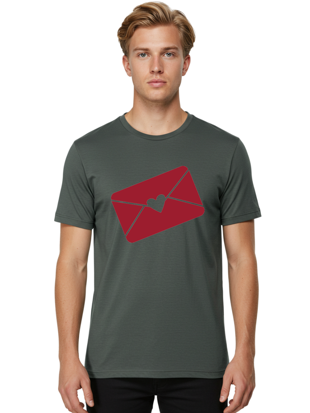 Envelope-With-Heart Men'S Graphic Tee, 100% Cotton, Comfortable Casual Summer Wear, Machine Washable, Love Letter, Romantic Gesture, Valentines Day Card, Heart Symbol, Sealed Envelope, Affectionate Message, Digital Illustration, Aac689