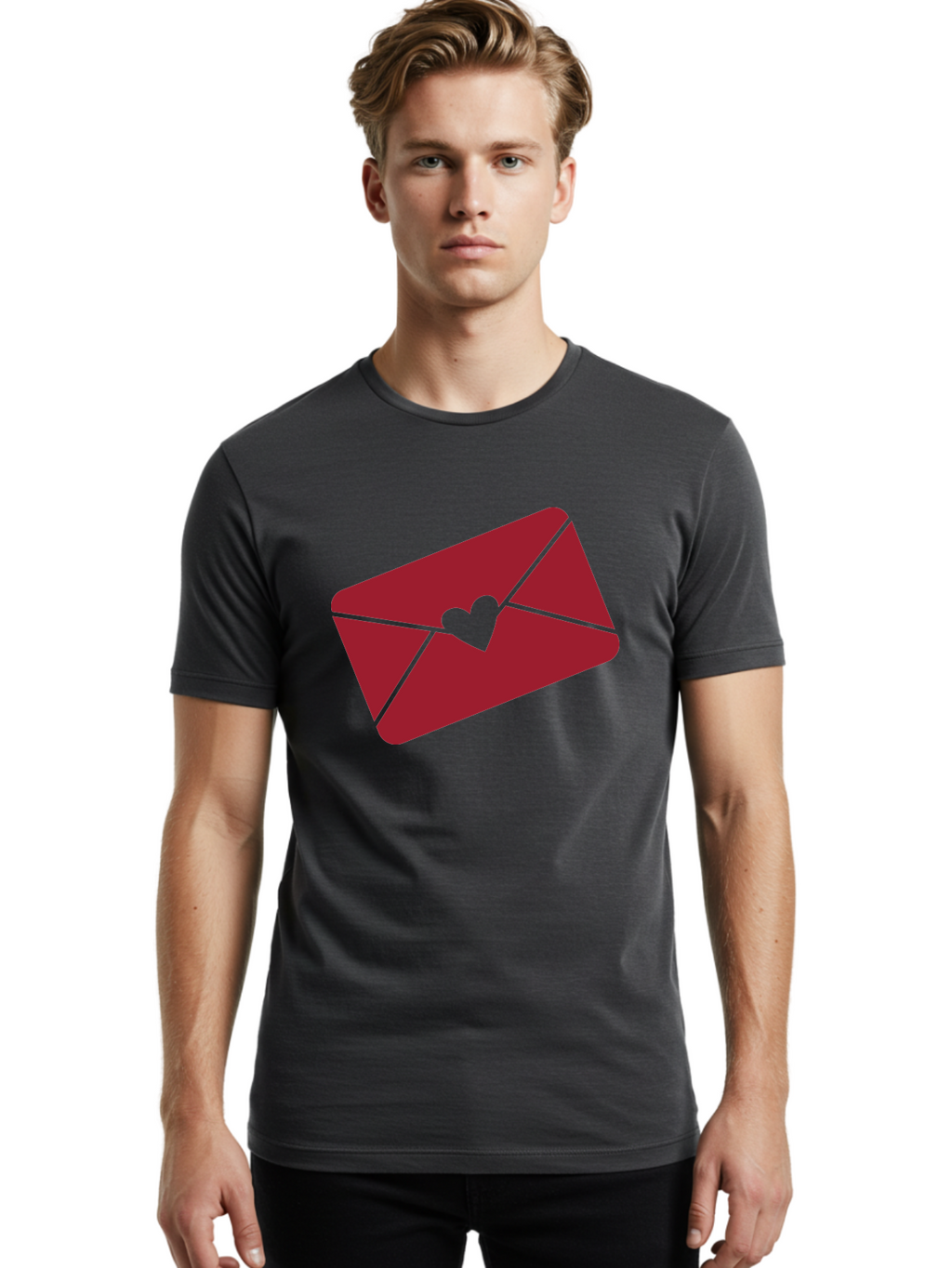 Envelope-With-Heart Men'S Graphic Tee, 100% Cotton, Comfortable Casual Summer Wear, Machine Washable, Love Letter, Romantic Gesture, Valentines Day Card, Heart Symbol, Sealed Envelope, Affectionate Message, Digital Illustration, Aac689