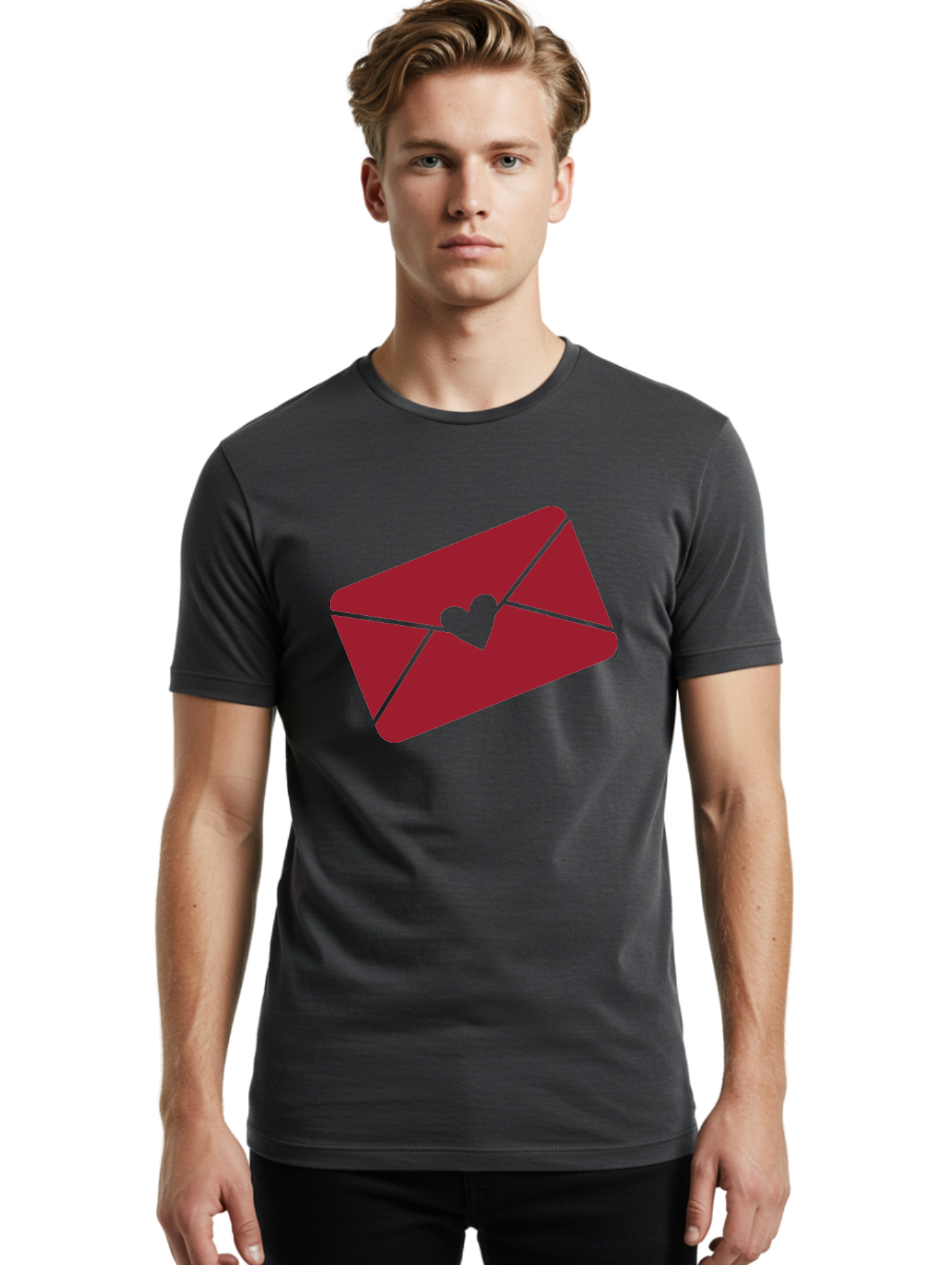 Envelope-With-Heart Men'S Graphic Tee, 100% Cotton, Comfortable Casual Summer Wear, Machine Washable, Love Letter, Romantic Gesture, Valentines Day Card, Heart Symbol, Sealed Envelope, Affectionate Message, Digital Illustration, Aac689