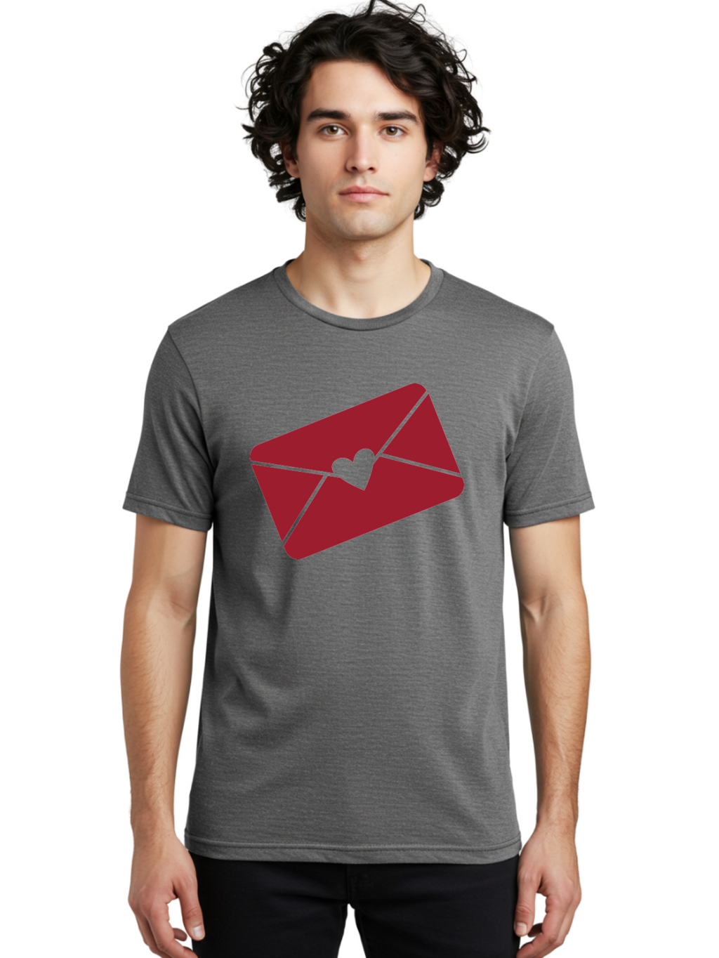 Envelope-With-Heart Men'S Graphic Tee, 100% Cotton, Comfortable Casual Summer Wear, Machine Washable, Love Letter, Romantic Gesture, Valentines Day Card, Heart Symbol, Sealed Envelope, Affectionate Message, Digital Illustration, Aac689