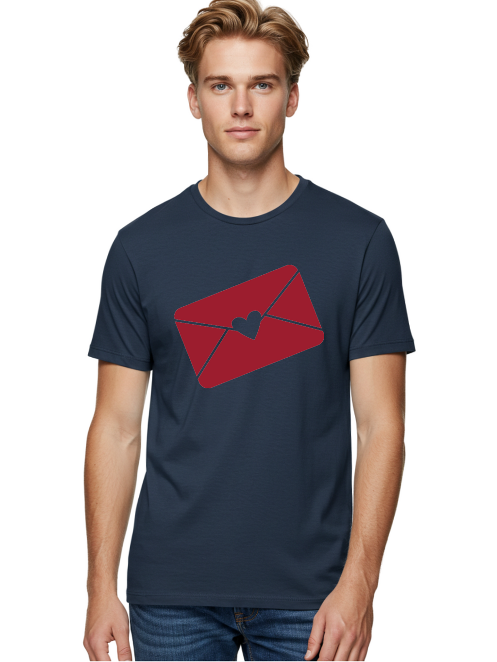 Envelope-With-Heart Men'S Graphic Tee, 100% Cotton, Comfortable Casual Summer Wear, Machine Washable, Love Letter, Romantic Gesture, Valentines Day Card, Heart Symbol, Sealed Envelope, Affectionate Message, Digital Illustration, Aac689