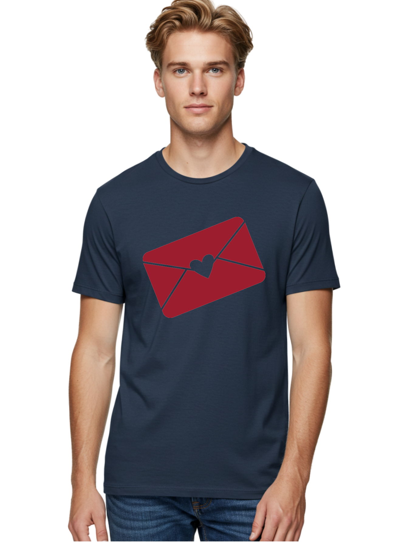 Envelope-With-Heart Men'S Graphic Tee, 100% Cotton, Comfortable Casual Summer Wear, Machine Washable, Love Letter, Romantic Gesture, Valentines Day Card, Heart Symbol, Sealed Envelope, Affectionate Message, Digital Illustration, Aac689