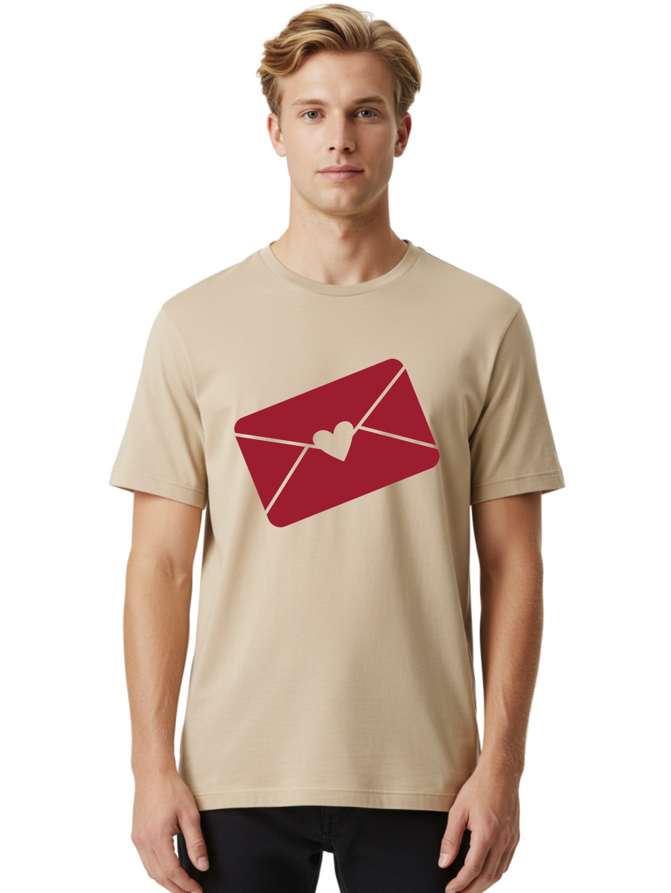 Envelope-With-Heart Men'S Graphic Tee, 100% Cotton, Comfortable Casual Summer Wear, Machine Washable, Love Letter, Romantic Gesture, Valentines Day Card, Heart Symbol, Sealed Envelope, Affectionate Message, Digital Illustration, Aac689