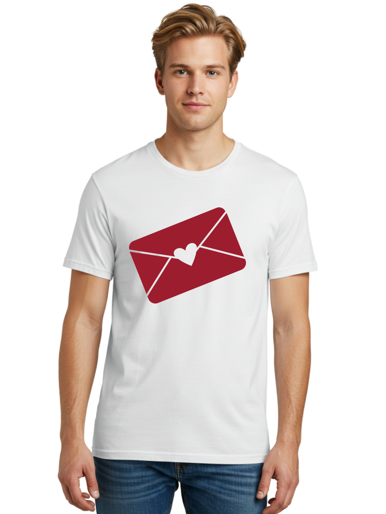 Envelope-With-Heart Men'S Graphic Tee, 100% Cotton, Comfortable Casual Summer Wear, Machine Washable, Love Letter, Romantic Gesture, Valentines Day Card, Heart Symbol, Sealed Envelope, Affectionate Message, Digital Illustration, Aac689