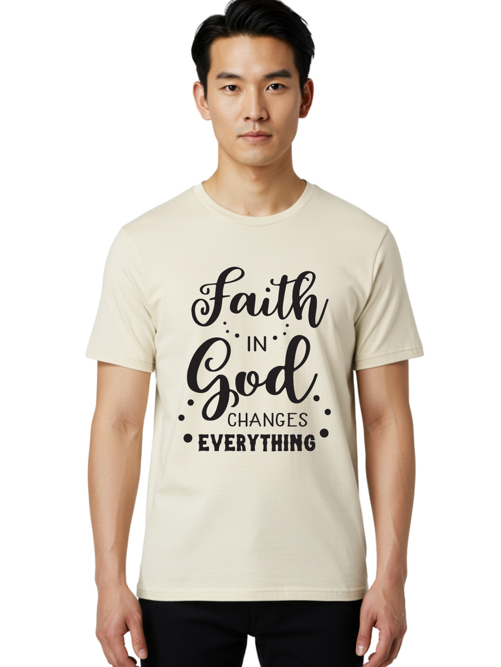 Faith-In-God-Changes-Everything Men'S Graphic Tee, 100% Cotton, Comfortable Casual Summer Wear, Machine Washable, Faith In God, Inspirational Quote, Spiritual Motivation, Positive Affirmation, Uplifting Message, Motivational Poster, Aac702