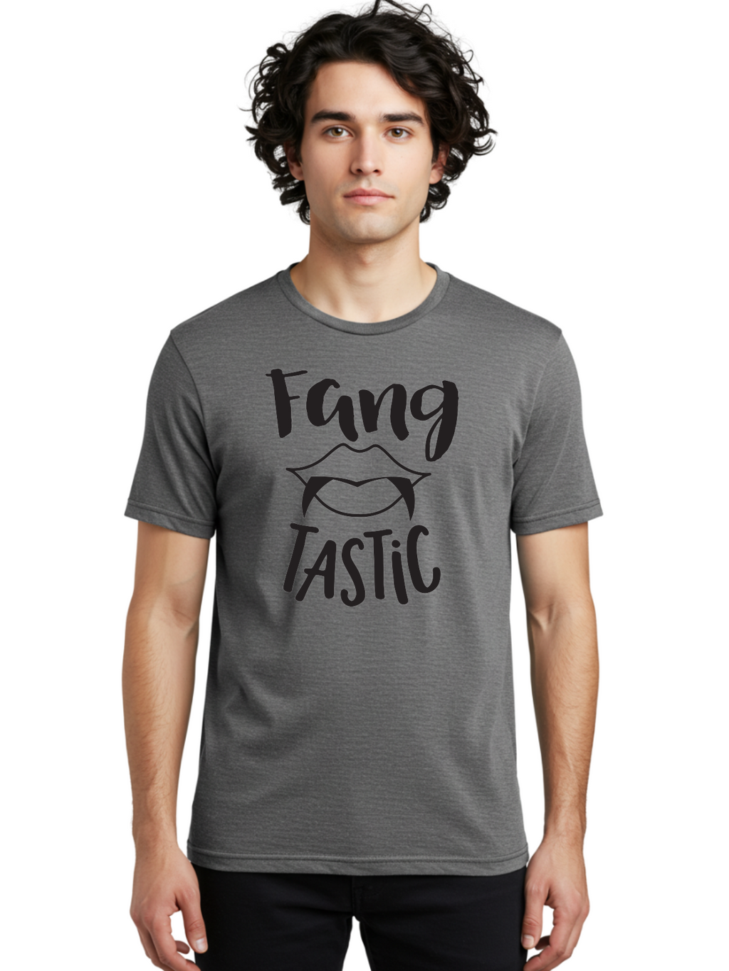 Fang-Tastic Men'S Graphic Tee, 100% Cotton, Comfortable Casual Summer Wear, Machine Washable, Vampire Fangs, Dark Humor, Fang Tastic, Gothic Style, Spooky Chic, Vampire-Inspired, Edgy Fashion, Bold Graphics, Playful Typography Aac706