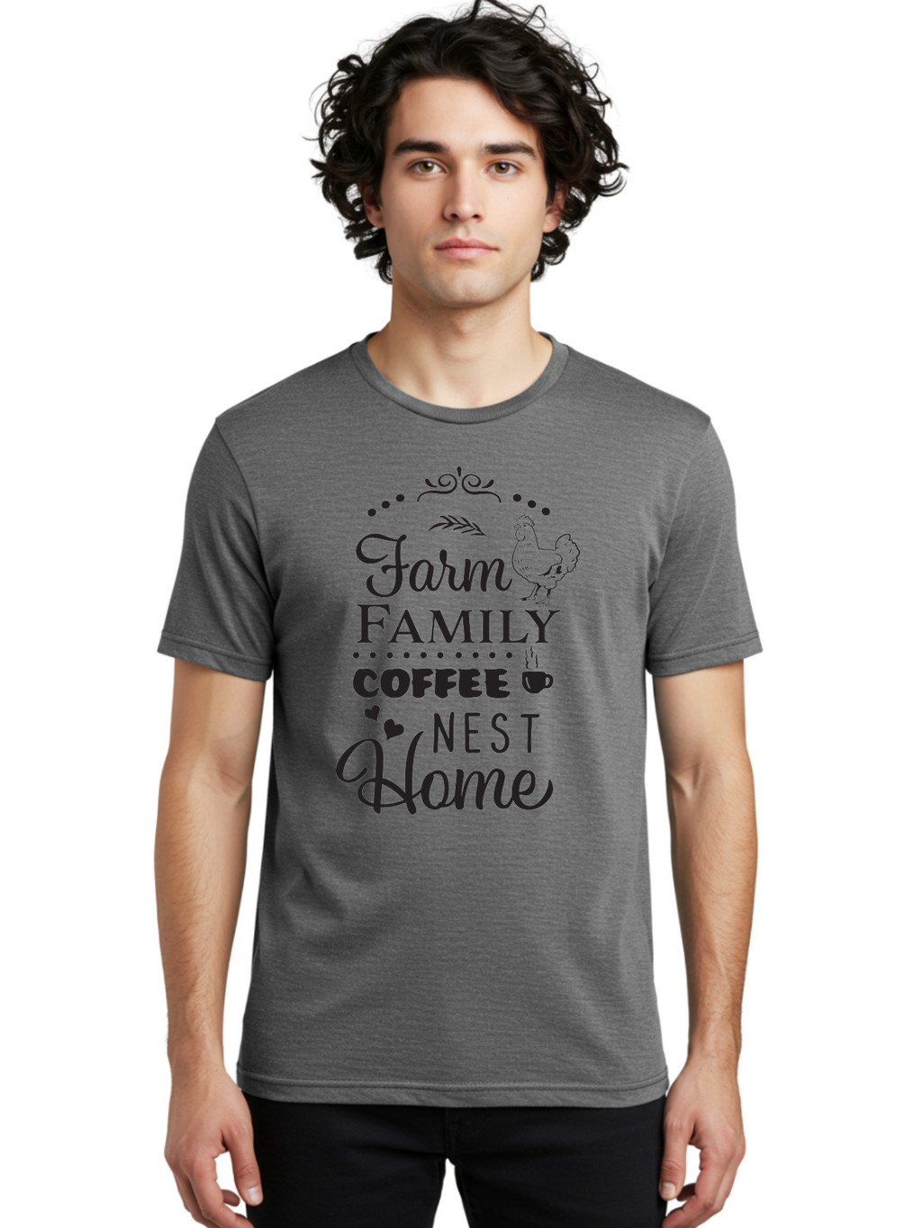 Farm-Family-Coffee-Nest-Home Men'S Graphic Tee, 100% Cotton, Comfortable Casual Summer Wear, Machine Washable, Farmhouse Decor, Family Love, Coffee Lovers, Cozy Home, Chicken Theme, Rustic Charm, Home Sweet Home, Farm Fresh Aac707