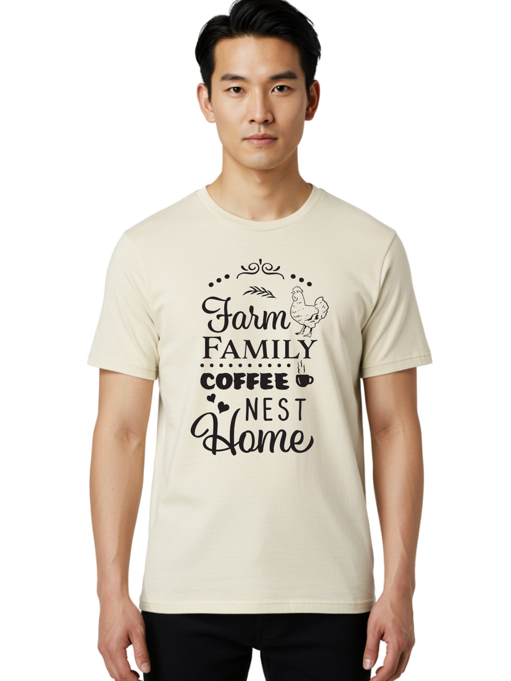 Farm-Family-Coffee-Nest-Home Men'S Graphic Tee, 100% Cotton, Comfortable Casual Summer Wear, Machine Washable, Farmhouse Decor, Family Love, Coffee Lovers, Cozy Home, Chicken Theme, Rustic Charm, Home Sweet Home, Farm Fresh Aac707