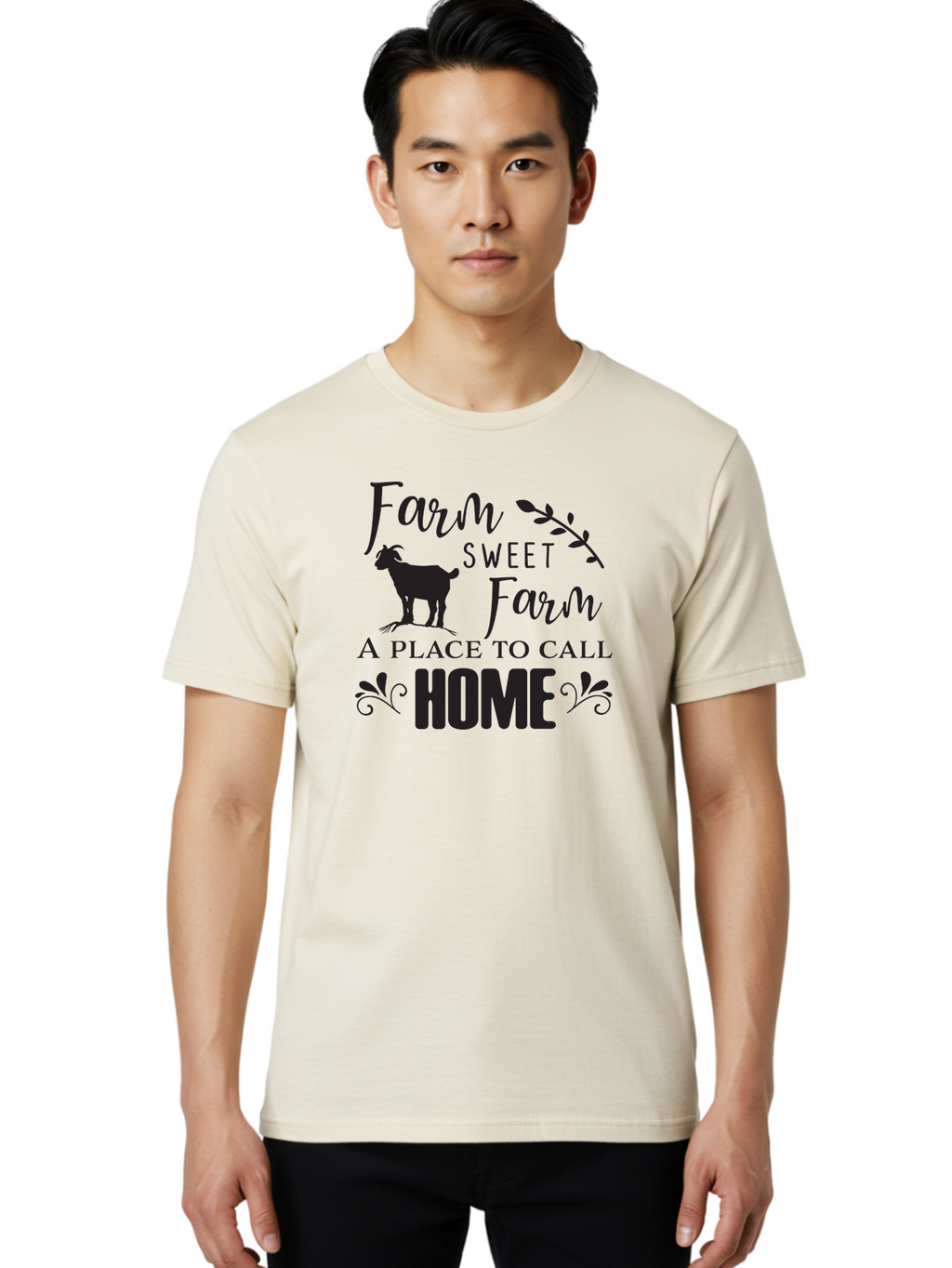Farm-Sweet-Farm Men'S Graphic Tee, 100% Cotton, Comfortable Casual Summer Wear, Machine Washable, Farmhouse Decor, Rustic Charm, Country Living, Farm Animals, Goat Silhouette, Home Decor, Rural Life, Countryside, Farmhouse Style Aac708