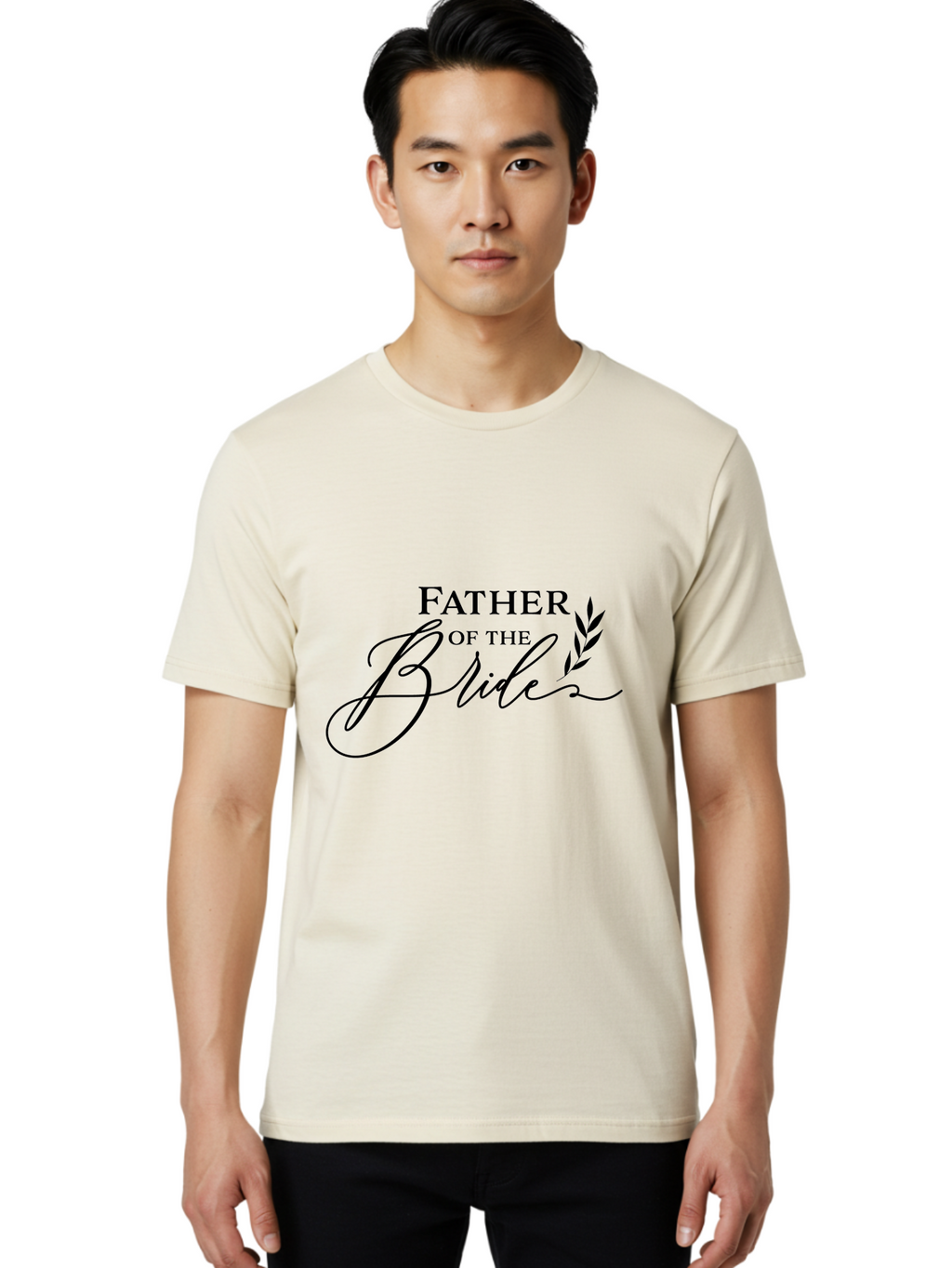 Father-Of-The-Bride Men'S Graphic Tee, 100% Cotton, Comfortable Casual Summer Wear, Machine Washable, Father Of The Bride, Wedding Theme, Family Love, Special Day, Wedding Day, Laurel Leaves, Elegant Script, Calligraphy Font, Unique Gift, Aac711