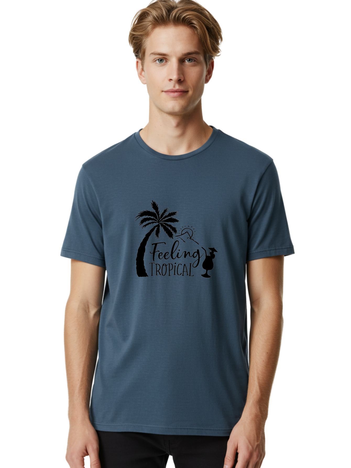 Feeling-Tropical Men'S Graphic Tee, 100% Cotton, Comfortable Casual Summer Wear, Machine Washable, Tropical Getaway, Palm Tree, Cocktail, Summer Vibes, Vacation Mode, Sun, Fun, Relaxation, Beach Life, Tropical Drinks Aac714