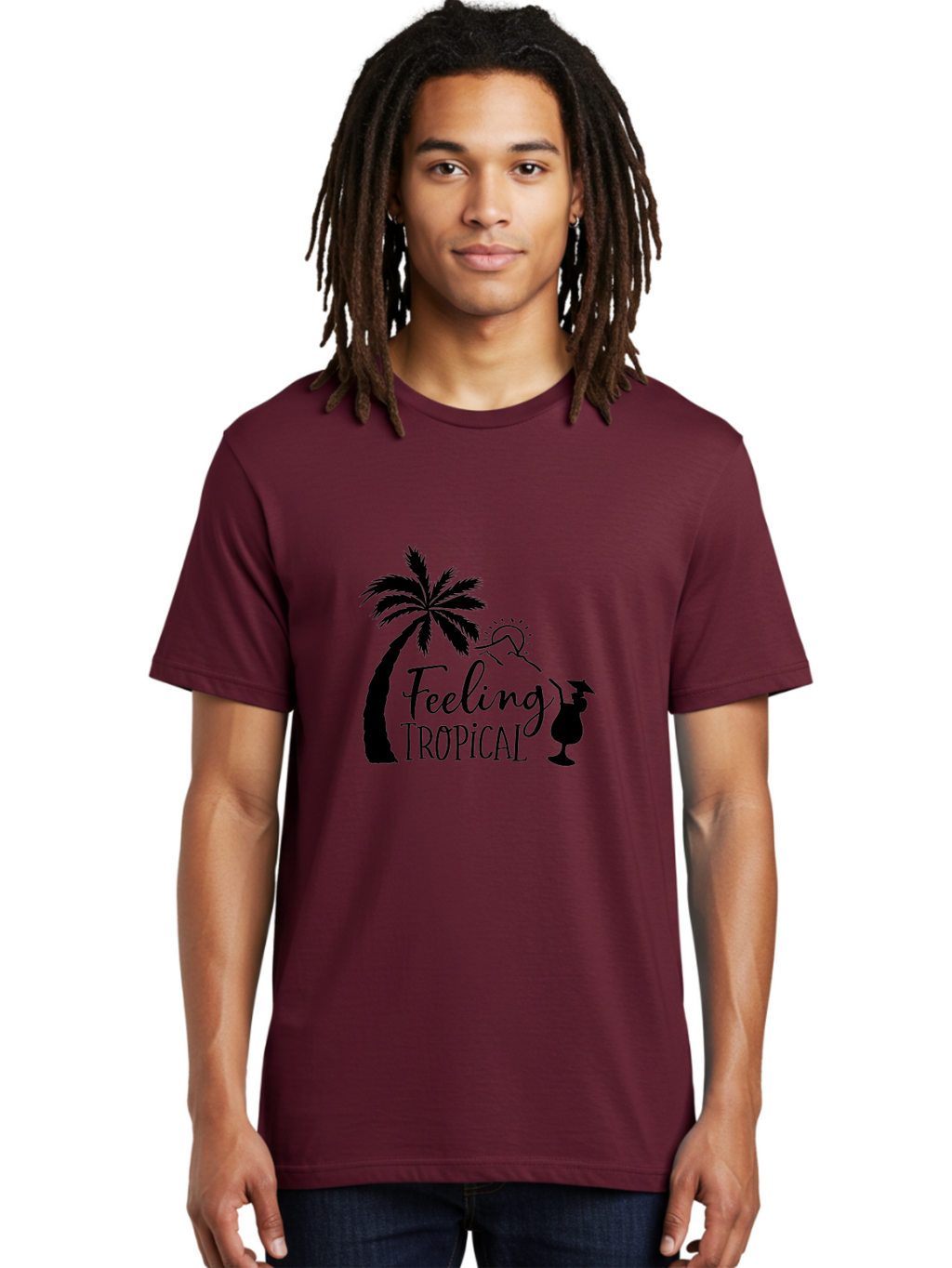 Feeling-Tropical Men'S Graphic Tee, 100% Cotton, Comfortable Casual Summer Wear, Machine Washable, Tropical Getaway, Palm Tree, Cocktail, Summer Vibes, Vacation Mode, Sun, Fun, Relaxation, Beach Life, Tropical Drinks Aac714