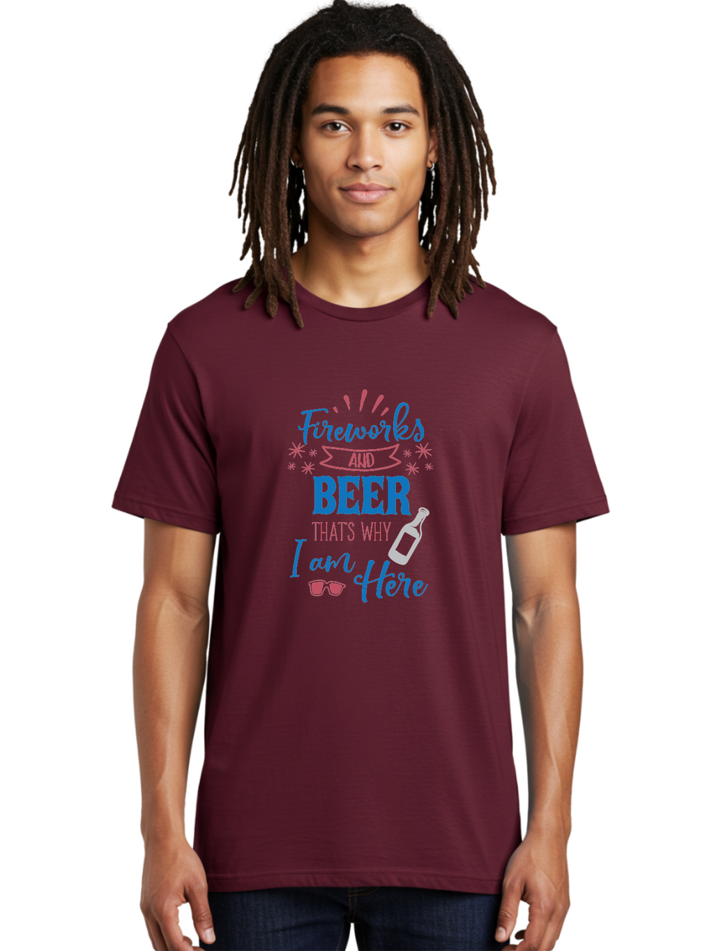 Fireworks-And-Beer Men'S Graphic Tee, 100% Cotton, Comfortable Casual Summer Wear, Machine Washable, Beer And Fireworks, Festive Party Vibes, Drinking With Friends, Celebration Mode, 4Th Of July, Summer Fun, Party Atmosphere, Beer Lover Aac716