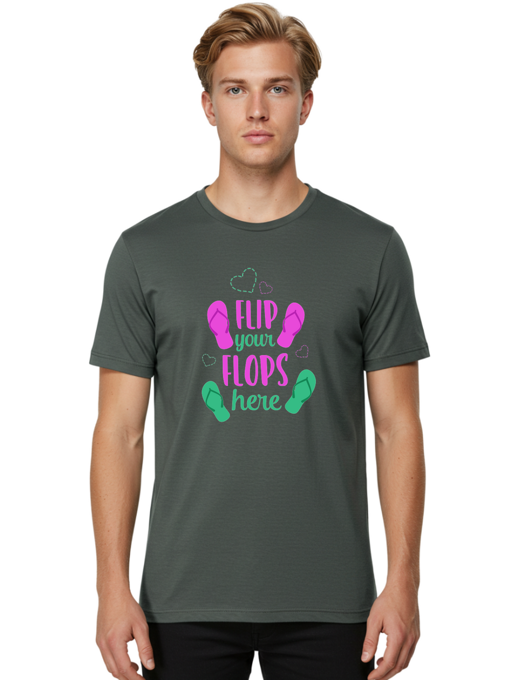 Flip-Flops Men'S Graphic Tee, 100% Cotton, Comfortable Casual Summer Wear, Machine Washable, Flip Flops, Summer Vibes, Beachwear, Tropical Style, Fashion Accessories, Playful Design, Casual Footwear, Vacation Mode, Fun Graphics Aac719