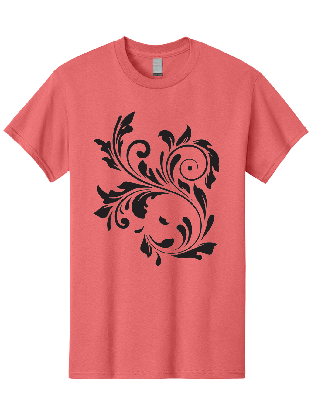 Floral-Design Men'S Graphic Tee, 100% Cotton, Comfortable Casual Summer Wear, Machine Washable, Floral Design, Black Floral, Swirling Leaves, Curved Petals, Artistic Decoration, Elegant Motif, Intricate Pattern, Luxury Decor Aac724