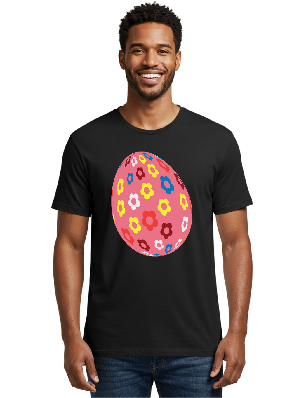 Floral-Easter-Egg-1 Men'S Graphic Tee, 100% Cotton, Comfortable Casual Summer Wear, Machine Washable, Pink Egg, Floral Pattern, Colorful Flowers, Easter Decoration, Spring Theme, Festive Design, Vibrant Colors, Easter Egg, Flower Pattern, Aac725