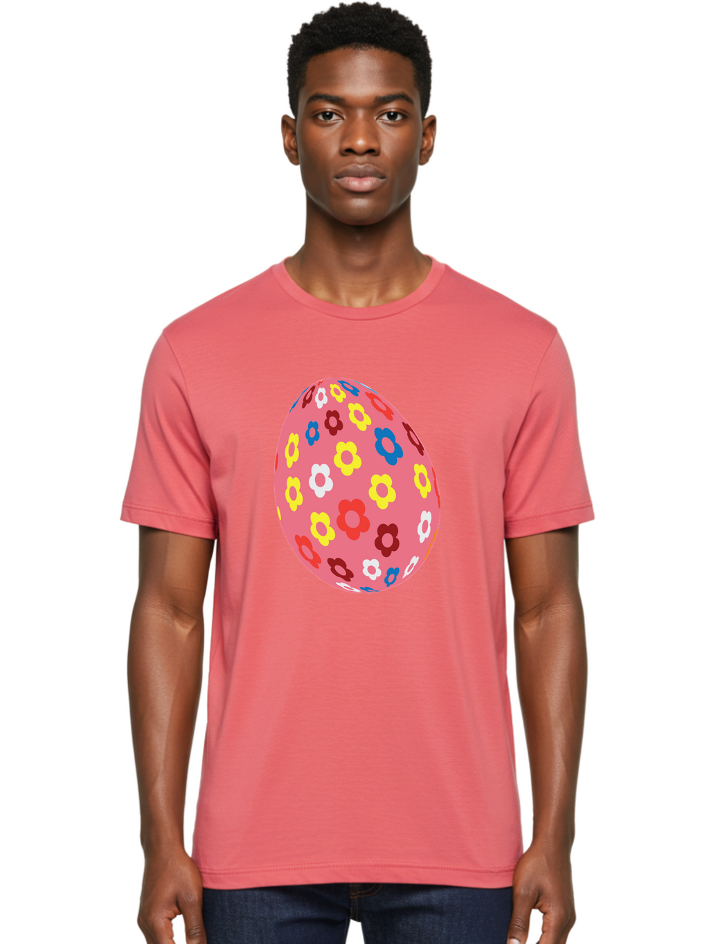Floral-Easter-Egg-1 Men'S Graphic Tee, 100% Cotton, Comfortable Casual Summer Wear, Machine Washable, Pink Egg, Floral Pattern, Colorful Flowers, Easter Decoration, Spring Theme, Festive Design, Vibrant Colors, Easter Egg, Flower Pattern, Aac725
