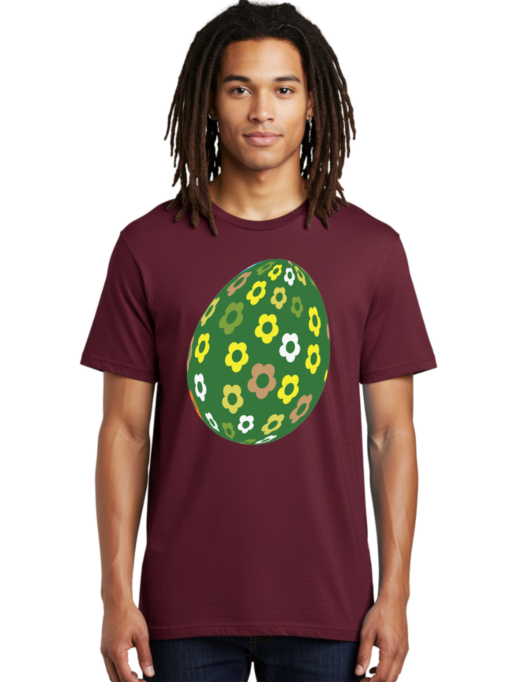 Floral-Easter-Egg-2 Men'S Graphic Tee, 100% Cotton, Comfortable Casual Summer Wear, Machine Washable, Easter Egg, Floral Pattern, Yellow Flowers, White Flowers, Green Egg, Easter Decoration, Spring Theme, Festive Design, Colorful Graphic, Aac726