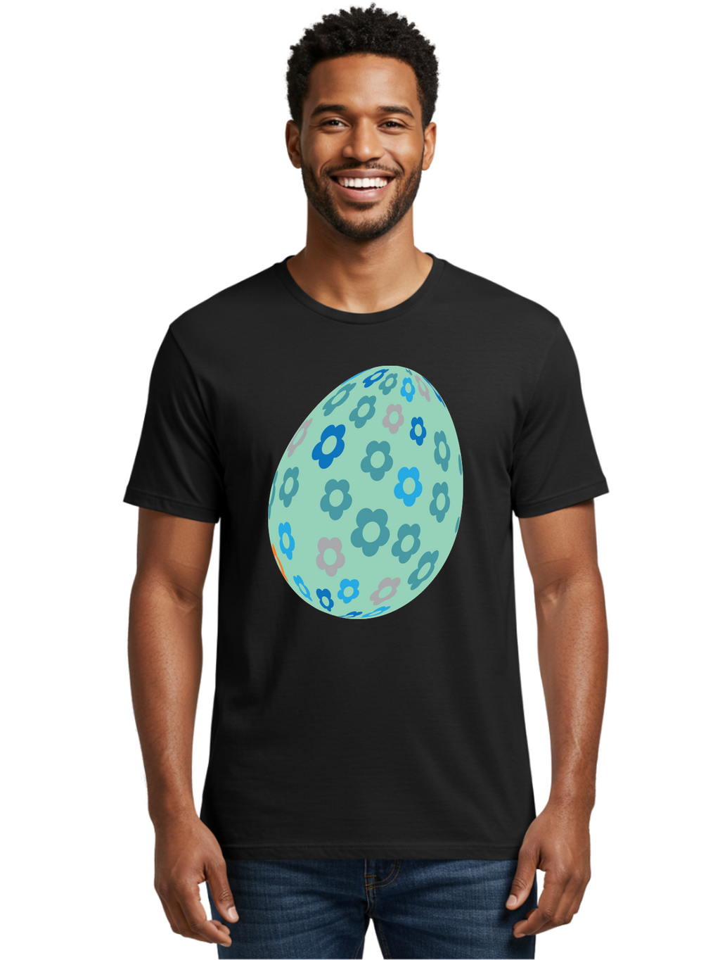 Floral-Easter-Egg-3 Men'S Graphic Tee, 100% Cotton, Comfortable Casual Summer Wear, Machine Washable, Blue Flowers, Pastel Colors, Floral Pattern, Easter Egg, Spring Theme, Decorative Design, Digital Illustration Aac727