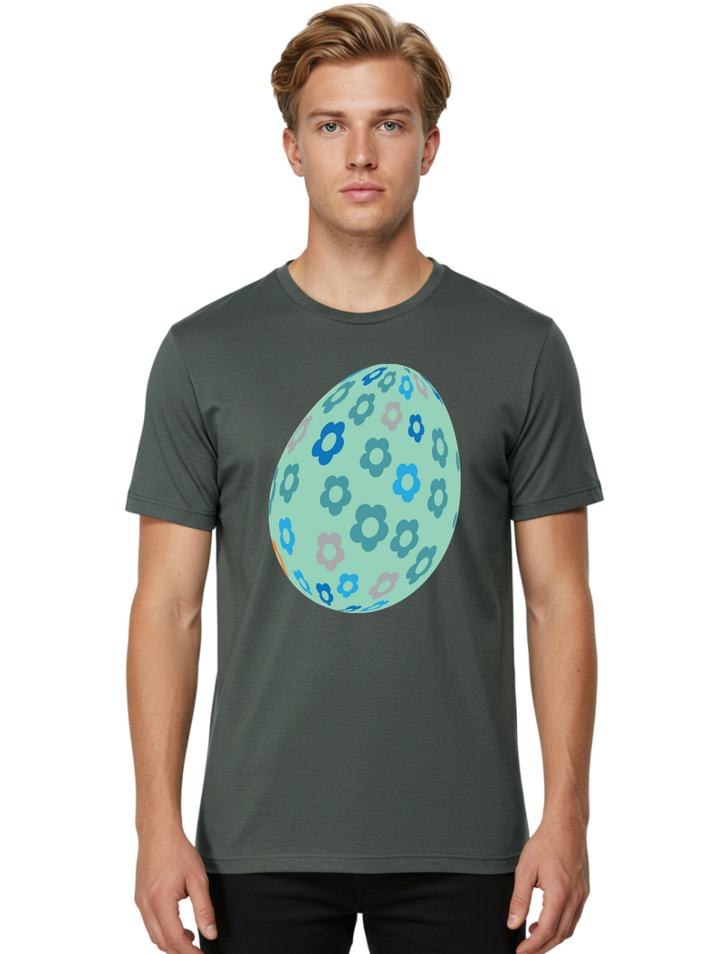 Floral-Easter-Egg-3 Men'S Graphic Tee, 100% Cotton, Comfortable Casual Summer Wear, Machine Washable, Blue Flowers, Pastel Colors, Floral Pattern, Easter Egg, Spring Theme, Decorative Design, Digital Illustration Aac727