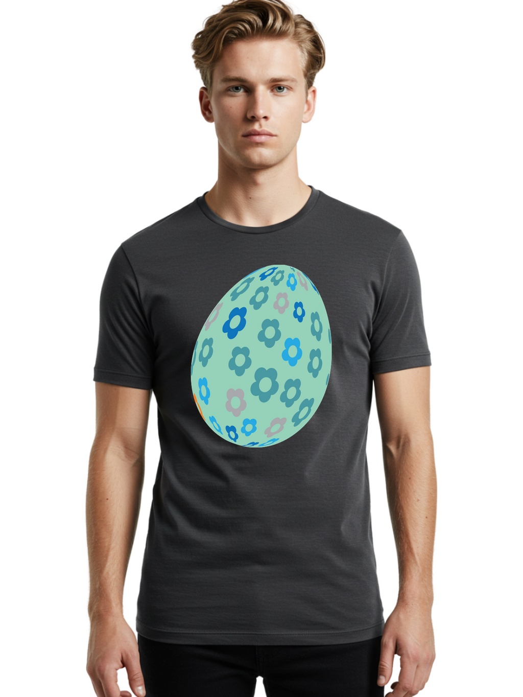 Floral-Easter-Egg-3 Men'S Graphic Tee, 100% Cotton, Comfortable Casual Summer Wear, Machine Washable, Blue Flowers, Pastel Colors, Floral Pattern, Easter Egg, Spring Theme, Decorative Design, Digital Illustration Aac727