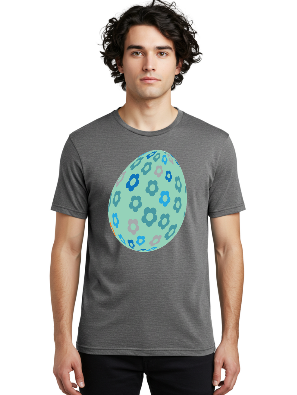 Floral-Easter-Egg-3 Men'S Graphic Tee, 100% Cotton, Comfortable Casual Summer Wear, Machine Washable, Blue Flowers, Pastel Colors, Floral Pattern, Easter Egg, Spring Theme, Decorative Design, Digital Illustration Aac727