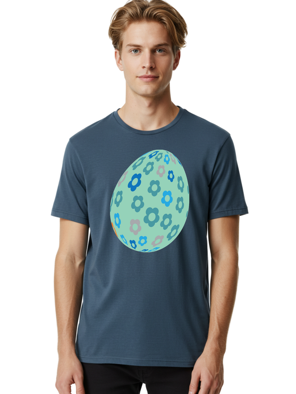Floral-Easter-Egg-3 Men'S Graphic Tee, 100% Cotton, Comfortable Casual Summer Wear, Machine Washable, Blue Flowers, Pastel Colors, Floral Pattern, Easter Egg, Spring Theme, Decorative Design, Digital Illustration Aac727
