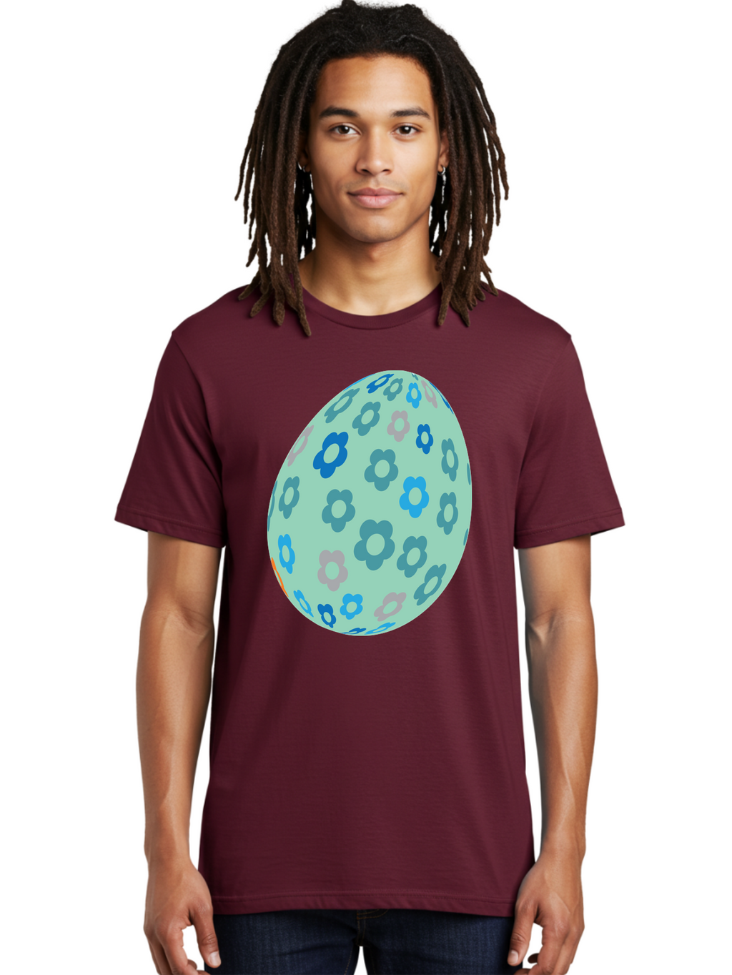 Floral-Easter-Egg-3 Men'S Graphic Tee, 100% Cotton, Comfortable Casual Summer Wear, Machine Washable, Blue Flowers, Pastel Colors, Floral Pattern, Easter Egg, Spring Theme, Decorative Design, Digital Illustration Aac727