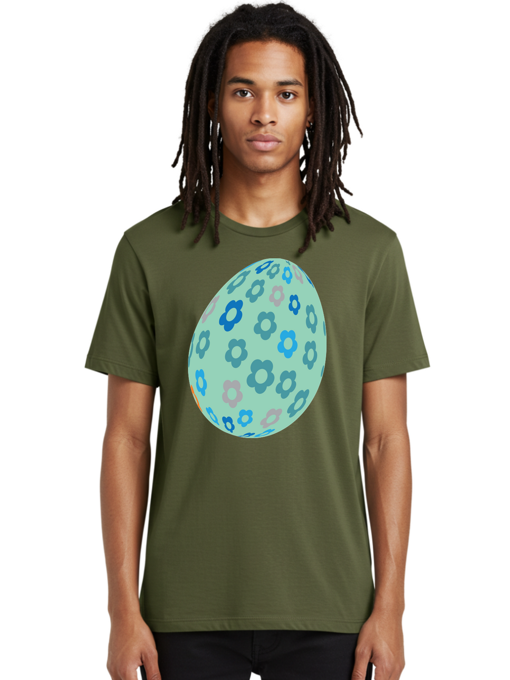 Floral-Easter-Egg-3 Men'S Graphic Tee, 100% Cotton, Comfortable Casual Summer Wear, Machine Washable, Blue Flowers, Pastel Colors, Floral Pattern, Easter Egg, Spring Theme, Decorative Design, Digital Illustration Aac727