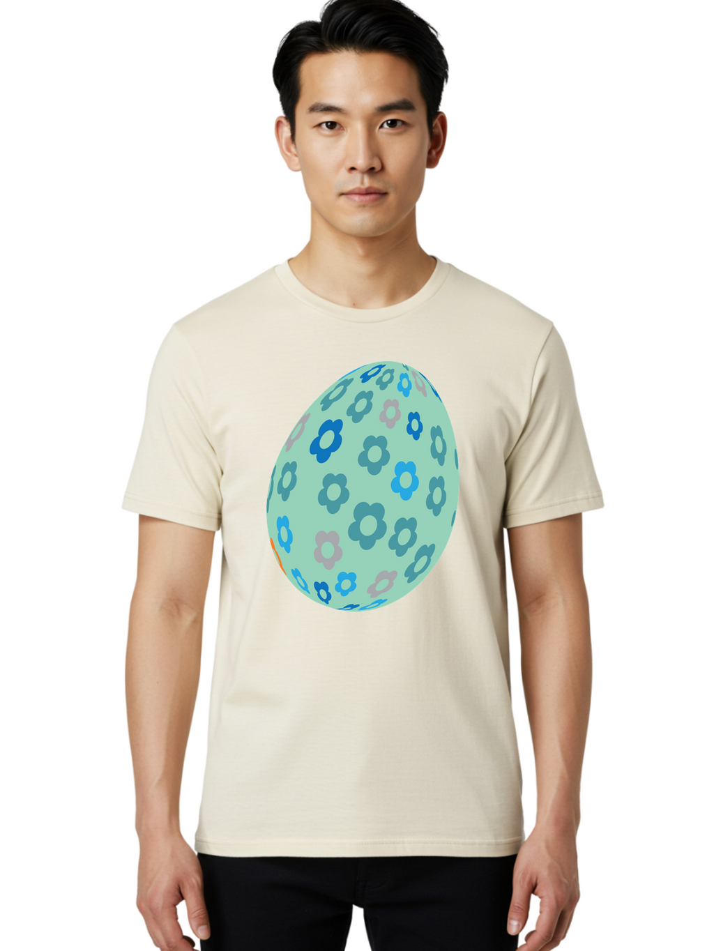 Floral-Easter-Egg-3 Men'S Graphic Tee, 100% Cotton, Comfortable Casual Summer Wear, Machine Washable, Blue Flowers, Pastel Colors, Floral Pattern, Easter Egg, Spring Theme, Decorative Design, Digital Illustration Aac727