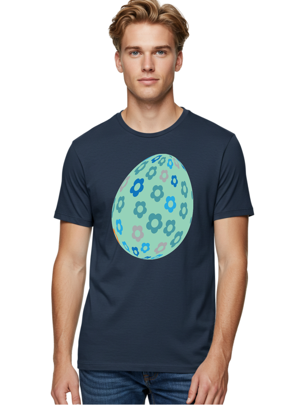 Floral-Easter-Egg-3 Men'S Graphic Tee, 100% Cotton, Comfortable Casual Summer Wear, Machine Washable, Blue Flowers, Pastel Colors, Floral Pattern, Easter Egg, Spring Theme, Decorative Design, Digital Illustration Aac727