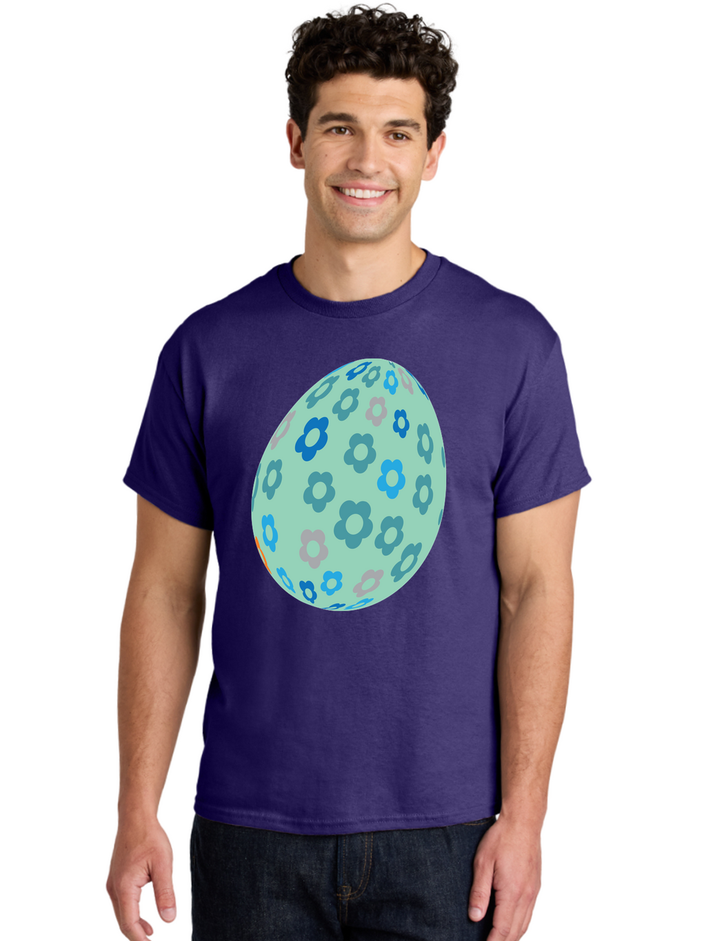 Floral-Easter-Egg-3 Men'S Graphic Tee, 100% Cotton, Comfortable Casual Summer Wear, Machine Washable, Blue Flowers, Pastel Colors, Floral Pattern, Easter Egg, Spring Theme, Decorative Design, Digital Illustration Aac727