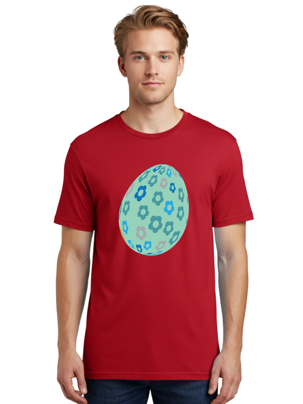 Floral-Easter-Egg-3 Men'S Graphic Tee, 100% Cotton, Comfortable Casual Summer Wear, Machine Washable, Blue Flowers, Pastel Colors, Floral Pattern, Easter Egg, Spring Theme, Decorative Design, Digital Illustration Aac727
