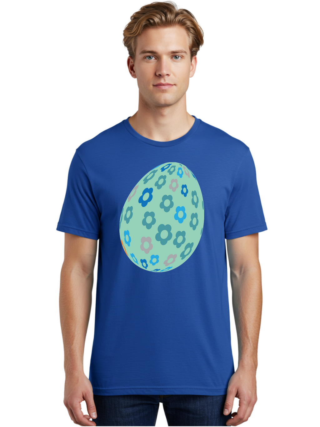 Floral-Easter-Egg-3 Men'S Graphic Tee, 100% Cotton, Comfortable Casual Summer Wear, Machine Washable, Blue Flowers, Pastel Colors, Floral Pattern, Easter Egg, Spring Theme, Decorative Design, Digital Illustration Aac727