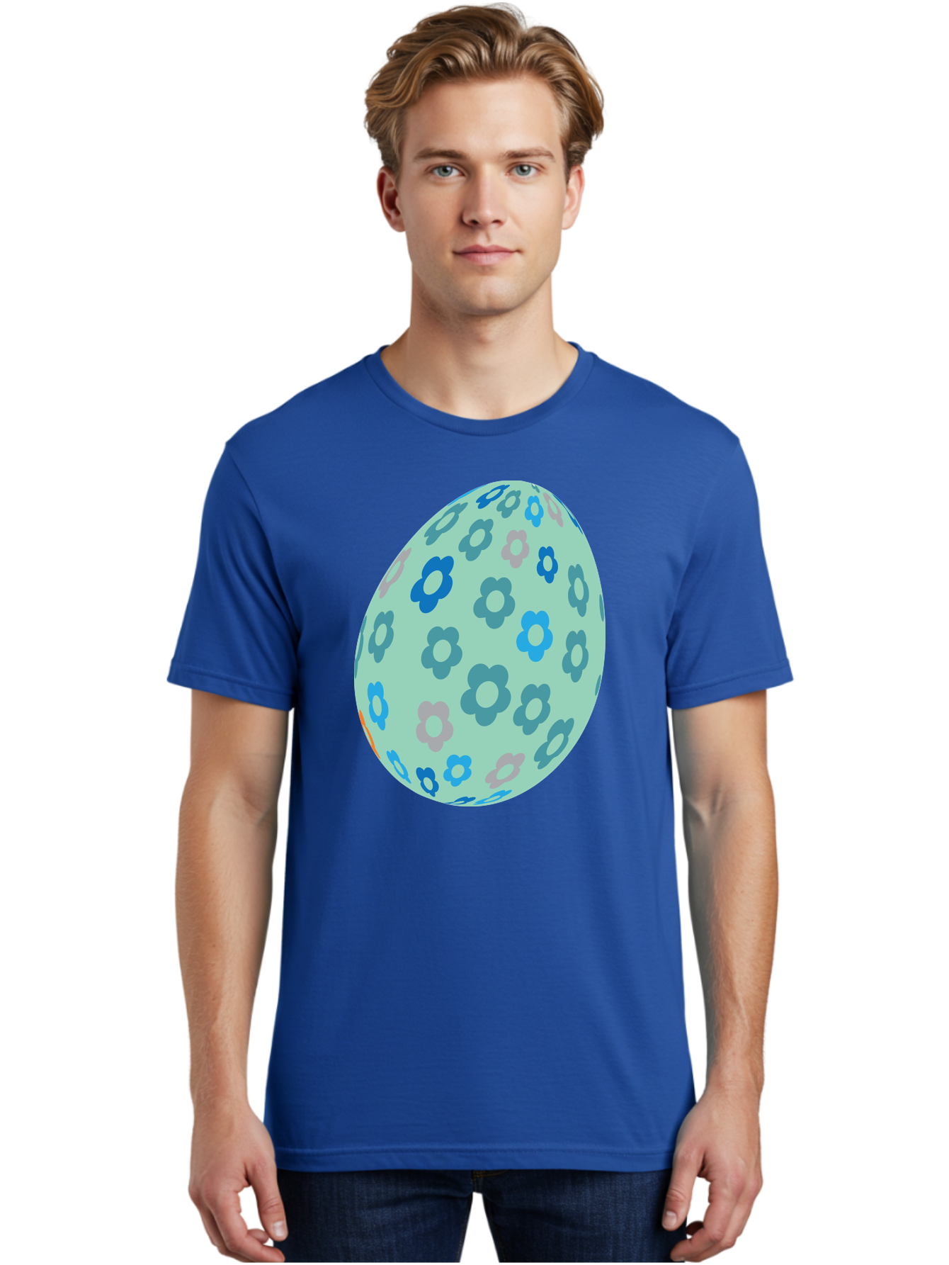 Floral-Easter-Egg-3 Men'S Graphic Tee, 100% Cotton, Comfortable Casual Summer Wear, Machine Washable, Blue Flowers, Pastel Colors, Floral Pattern, Easter Egg, Spring Theme, Decorative Design, Digital Illustration Aac727