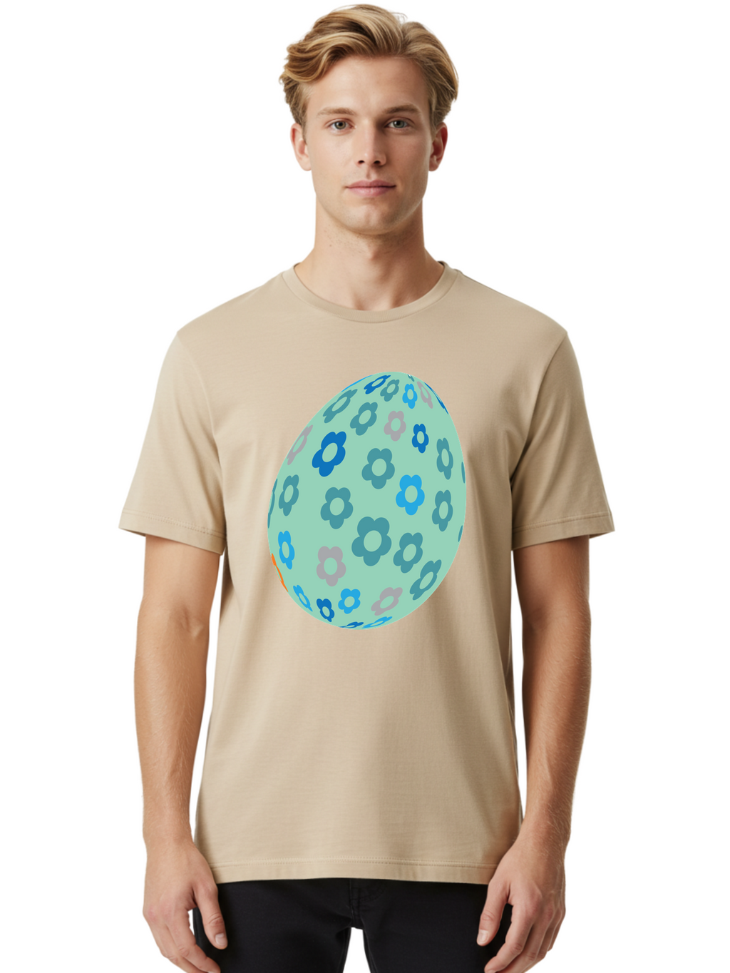 Floral-Easter-Egg-3 Men'S Graphic Tee, 100% Cotton, Comfortable Casual Summer Wear, Machine Washable, Blue Flowers, Pastel Colors, Floral Pattern, Easter Egg, Spring Theme, Decorative Design, Digital Illustration Aac727