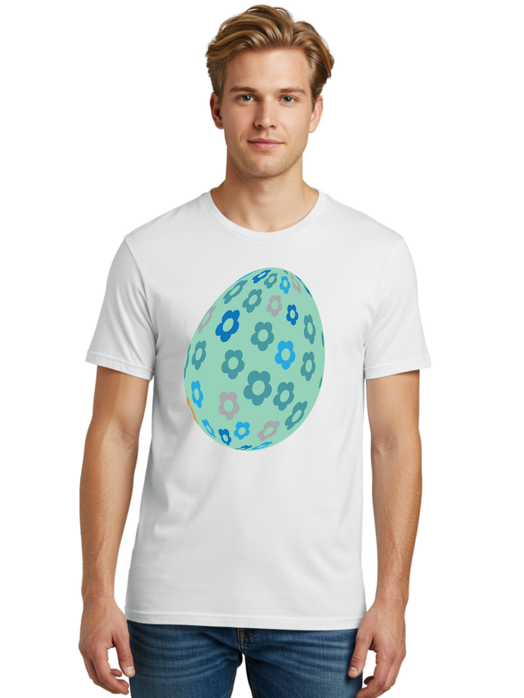 Floral-Easter-Egg-3 Men'S Graphic Tee, 100% Cotton, Comfortable Casual Summer Wear, Machine Washable, Blue Flowers, Pastel Colors, Floral Pattern, Easter Egg, Spring Theme, Decorative Design, Digital Illustration Aac727
