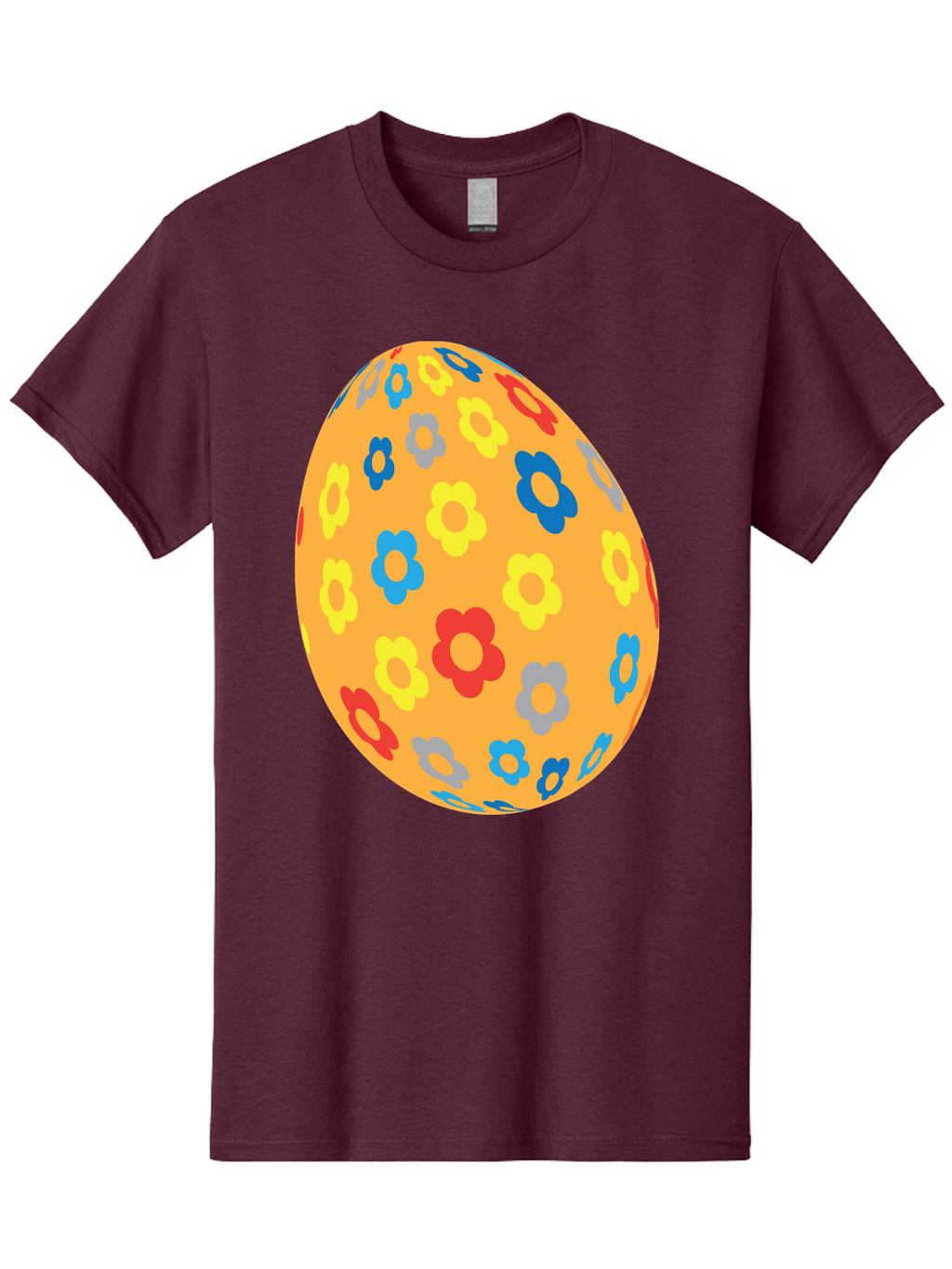 Floral-Easter-Egg Men'S Graphic Tee, 100% Cotton, Comfortable Casual Summer Wear, Machine Washable, Orange Easter Egg, Colorful Flowers, Decorative Pattern, Festive Design, Spring Theme, Vibrant Colors, Easter Decoration, Floral Motif Aac728