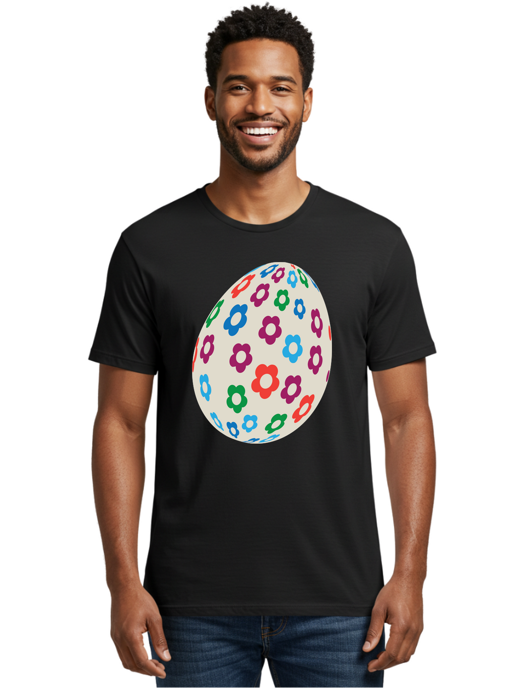 Floral-Egg-1 Men'S Graphic Tee, 100% Cotton, Comfortable Casual Summer Wear, Machine Washable, Colorful Flowers, Easter Egg Decoration, Floral Pattern, Pastel Colors, Festive Design, Spring Theme, Easter Celebration Aac729