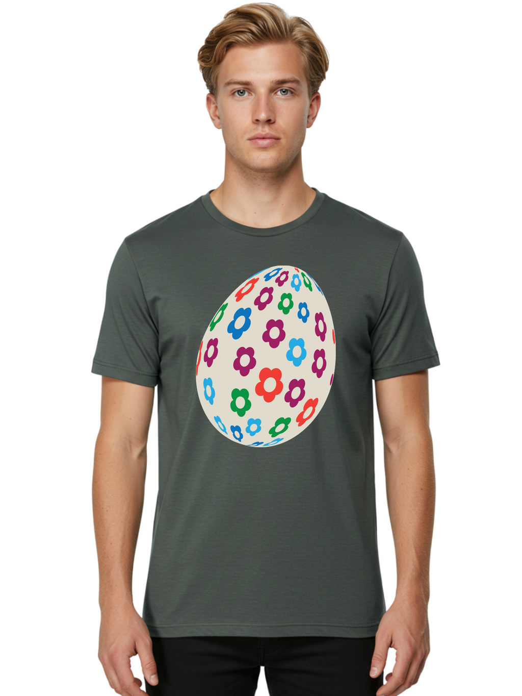 Floral-Egg-1 Men'S Graphic Tee, 100% Cotton, Comfortable Casual Summer Wear, Machine Washable, Colorful Flowers, Easter Egg Decoration, Floral Pattern, Pastel Colors, Festive Design, Spring Theme, Easter Celebration Aac729
