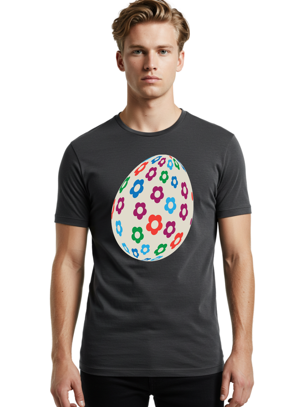 Floral-Egg-1 Men'S Graphic Tee, 100% Cotton, Comfortable Casual Summer Wear, Machine Washable, Colorful Flowers, Easter Egg Decoration, Floral Pattern, Pastel Colors, Festive Design, Spring Theme, Easter Celebration Aac729