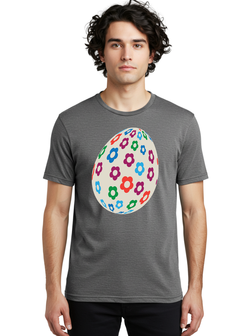 Floral-Egg-1 Men'S Graphic Tee, 100% Cotton, Comfortable Casual Summer Wear, Machine Washable, Colorful Flowers, Easter Egg Decoration, Floral Pattern, Pastel Colors, Festive Design, Spring Theme, Easter Celebration Aac729