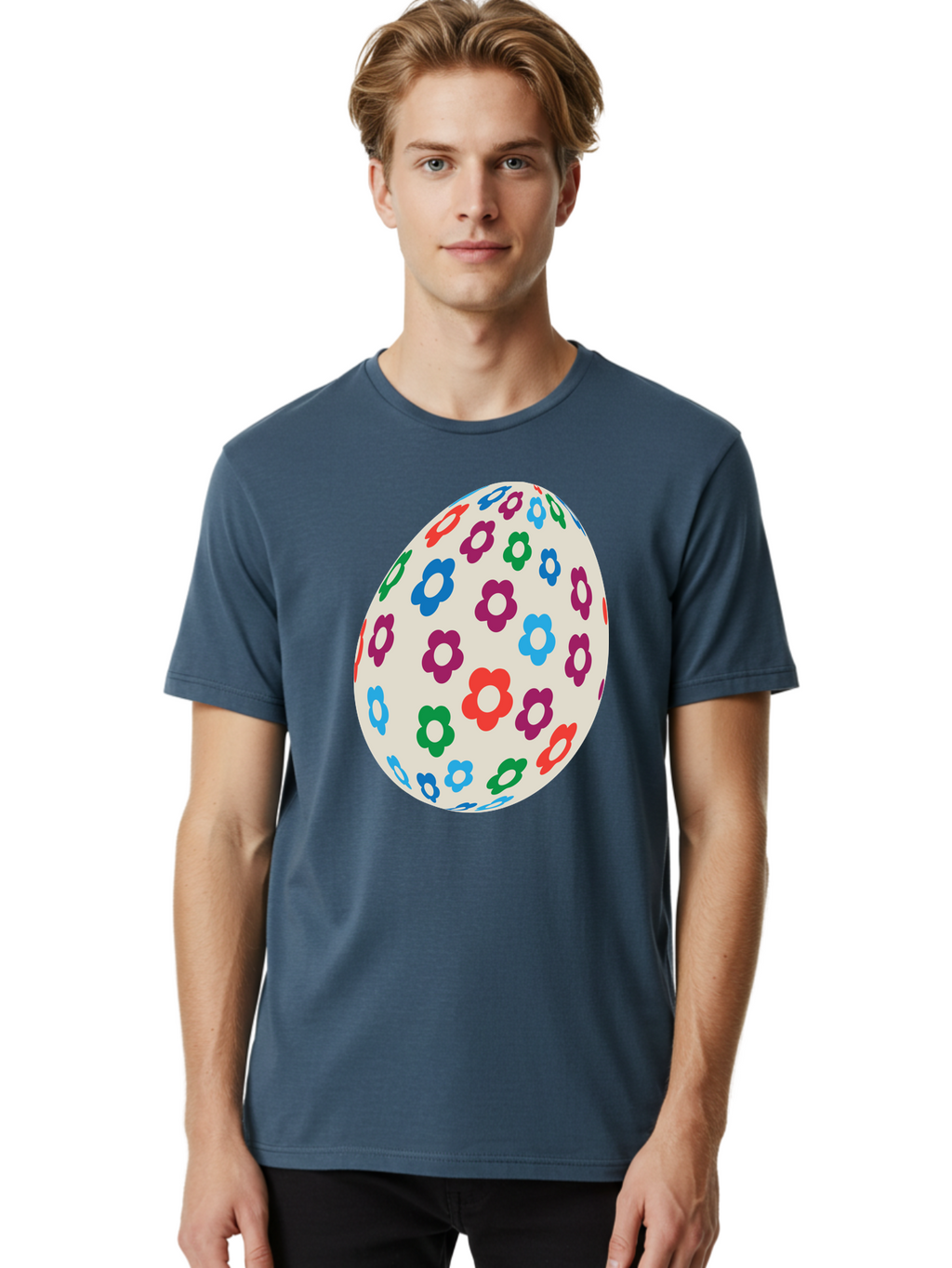 Floral-Egg-1 Men'S Graphic Tee, 100% Cotton, Comfortable Casual Summer Wear, Machine Washable, Colorful Flowers, Easter Egg Decoration, Floral Pattern, Pastel Colors, Festive Design, Spring Theme, Easter Celebration Aac729