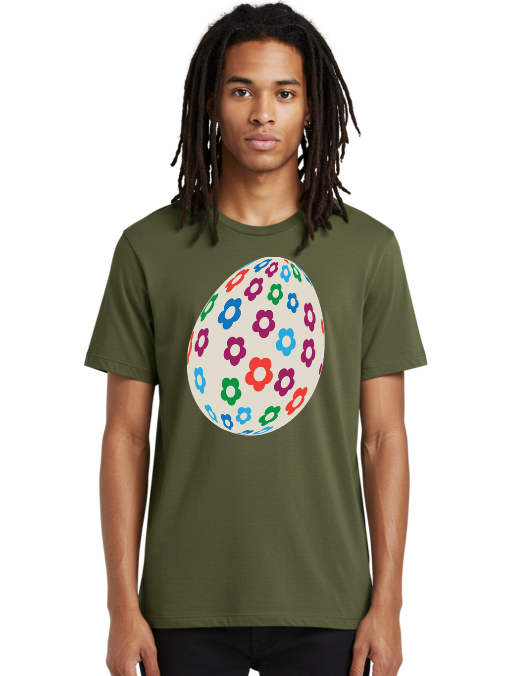Floral-Egg-1 Men'S Graphic Tee, 100% Cotton, Comfortable Casual Summer Wear, Machine Washable, Colorful Flowers, Easter Egg Decoration, Floral Pattern, Pastel Colors, Festive Design, Spring Theme, Easter Celebration Aac729