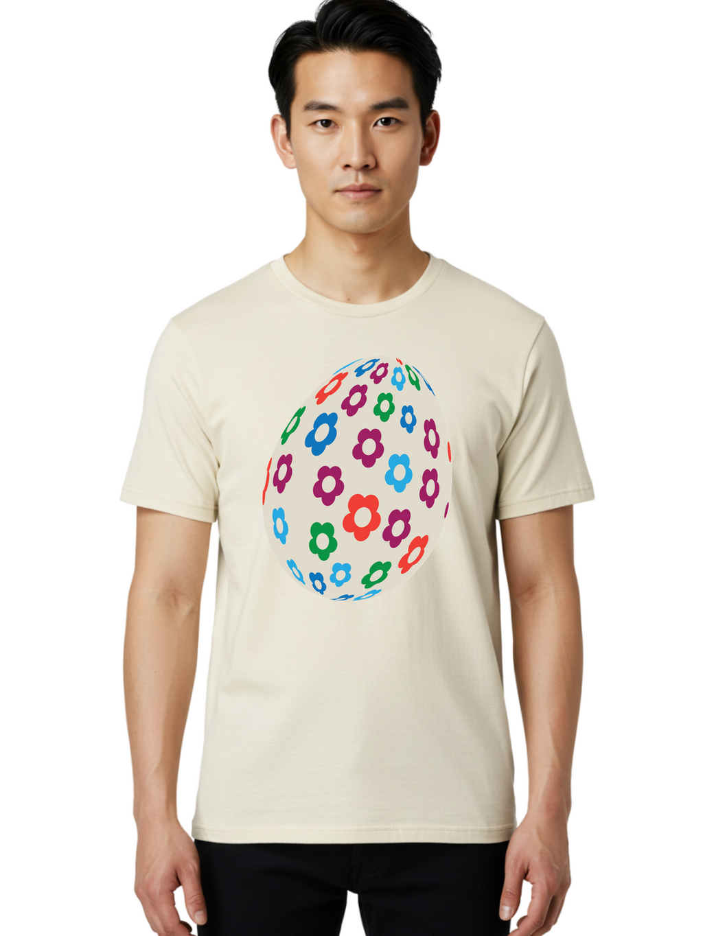 Floral-Egg-1 Men'S Graphic Tee, 100% Cotton, Comfortable Casual Summer Wear, Machine Washable, Colorful Flowers, Easter Egg Decoration, Floral Pattern, Pastel Colors, Festive Design, Spring Theme, Easter Celebration Aac729