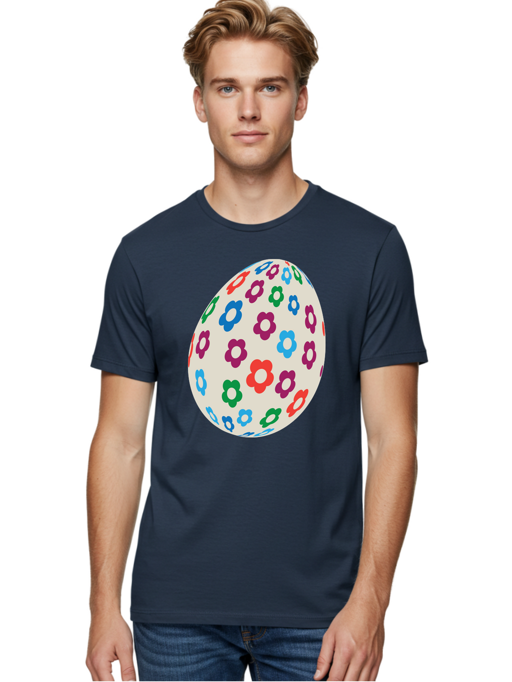 Floral-Egg-1 Men'S Graphic Tee, 100% Cotton, Comfortable Casual Summer Wear, Machine Washable, Colorful Flowers, Easter Egg Decoration, Floral Pattern, Pastel Colors, Festive Design, Spring Theme, Easter Celebration Aac729