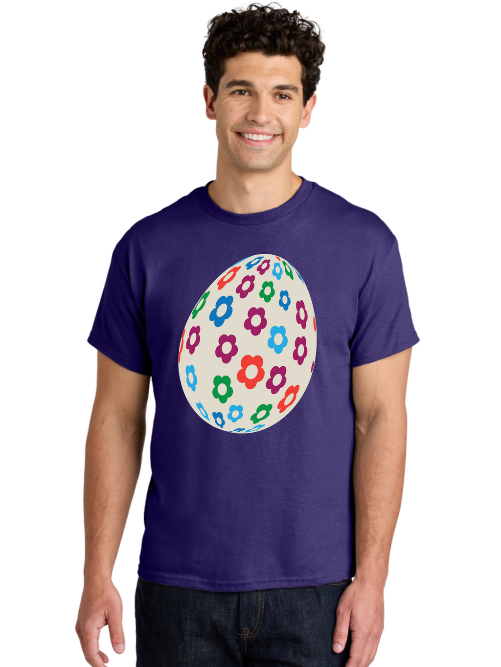 Floral-Egg-1 Men'S Graphic Tee, 100% Cotton, Comfortable Casual Summer Wear, Machine Washable, Colorful Flowers, Easter Egg Decoration, Floral Pattern, Pastel Colors, Festive Design, Spring Theme, Easter Celebration Aac729