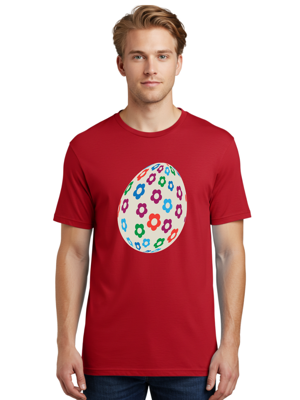 Floral-Egg-1 Men'S Graphic Tee, 100% Cotton, Comfortable Casual Summer Wear, Machine Washable, Colorful Flowers, Easter Egg Decoration, Floral Pattern, Pastel Colors, Festive Design, Spring Theme, Easter Celebration Aac729