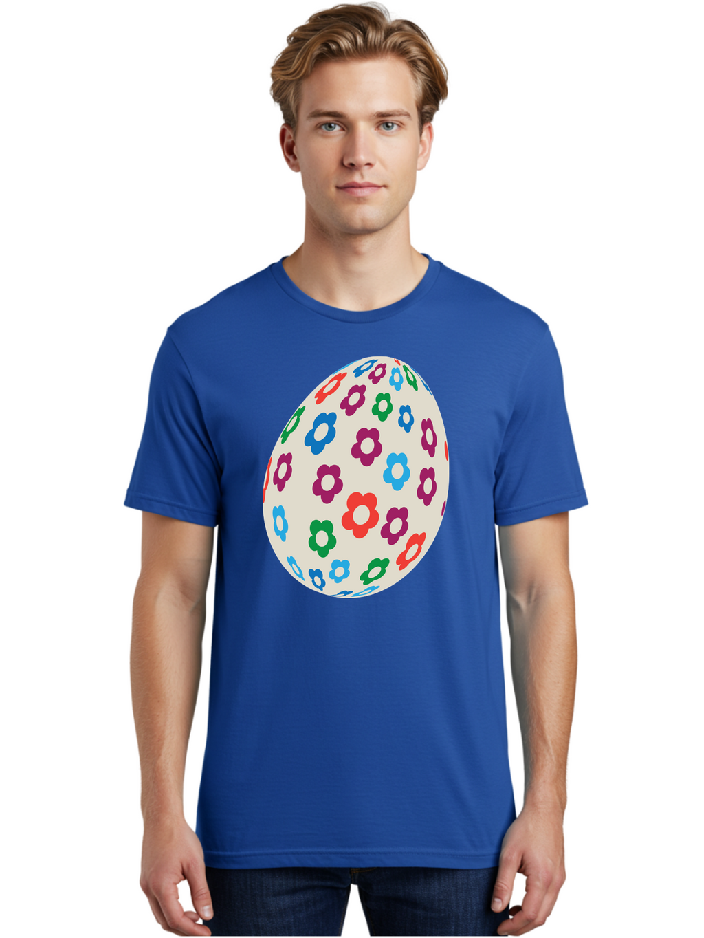 Floral-Egg-1 Men'S Graphic Tee, 100% Cotton, Comfortable Casual Summer Wear, Machine Washable, Colorful Flowers, Easter Egg Decoration, Floral Pattern, Pastel Colors, Festive Design, Spring Theme, Easter Celebration Aac729